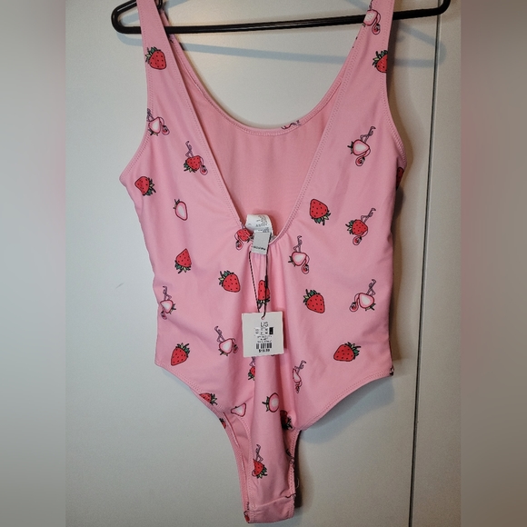 Pink Flamingo Strawberry One Peice Swim Suit - Picture 3 of 3